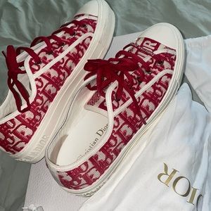Red Dior Oblique Cotton Embroidery sneakers